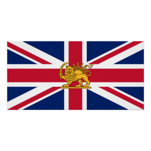 British–Iranian Heritage Flag Lion and Sun Meets Poster