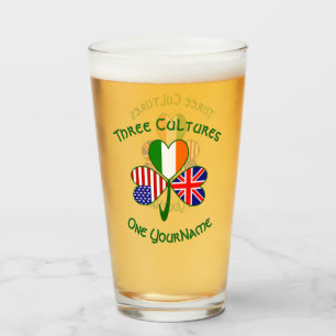 British Irish American Flag Shamrock Personalise  Glass