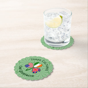 British Irish American Shamrock Flag Personalised Paper Coaster