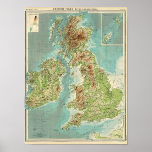 British Isles bathyorographical map Poster
