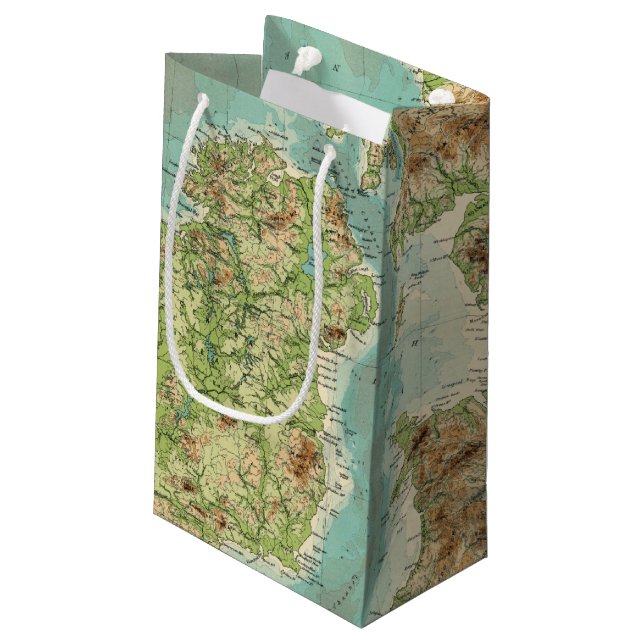 British Isles bathyorographical map Small Gift Bag (Back Angled)