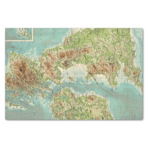 Image of British Isles bathyorographical map Tissue Paper