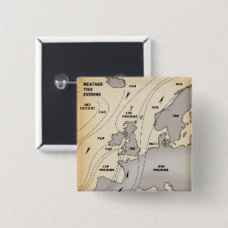 British Isles & Europe vintage weather map. 15 Cm Square Badge
