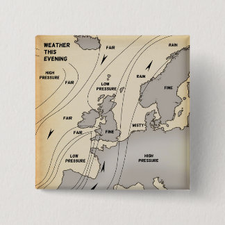 British Isles & Europe vintage weather map. 15 Cm Square Badge