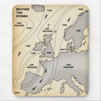 British Isles & Europe vintage weather map. Mouse Mat