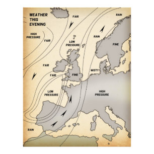British Isles & Europe vintage weather map. Photo Print