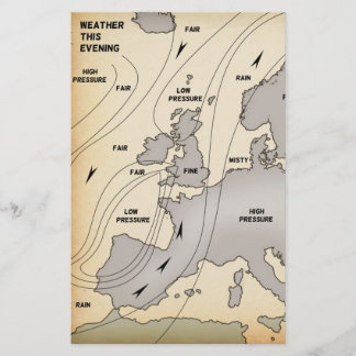 British Isles & Europe vintage weather map. Stationery