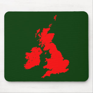 British Isles - Red on Dark Green Mouse Mat