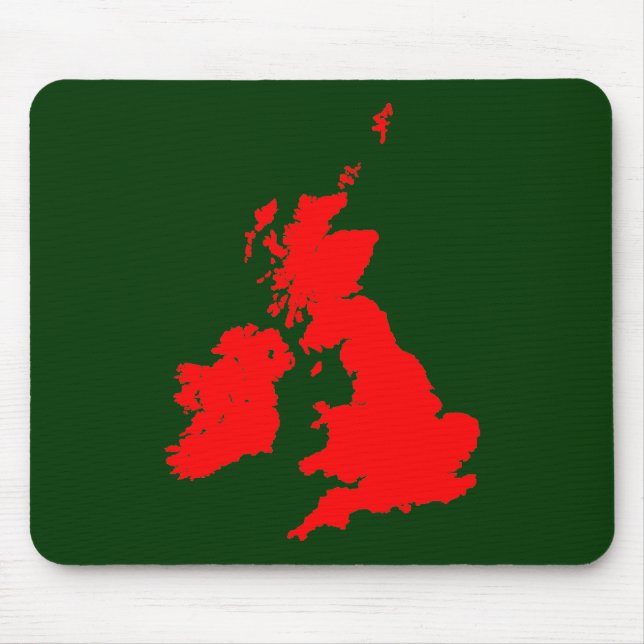 British Isles - Red on Dark Green Mouse Mat (Front)