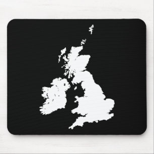 British Isles - White on Black Mouse Mat