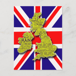 British Isles word art map against Union Jack Postcard