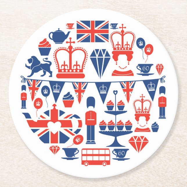 British Jubilee Icons Round Paper Coaster (Front)