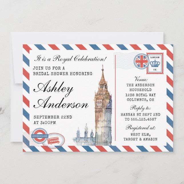 British London Bridal Shower Invitation (Front)