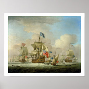 British Men-of-War and a Sloop, c.1720-30 (oil on Poster