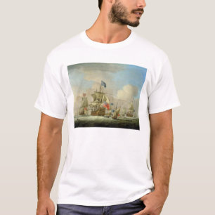 British Men-of-War and a Sloop, c.1720-30 (oil on T-Shirt