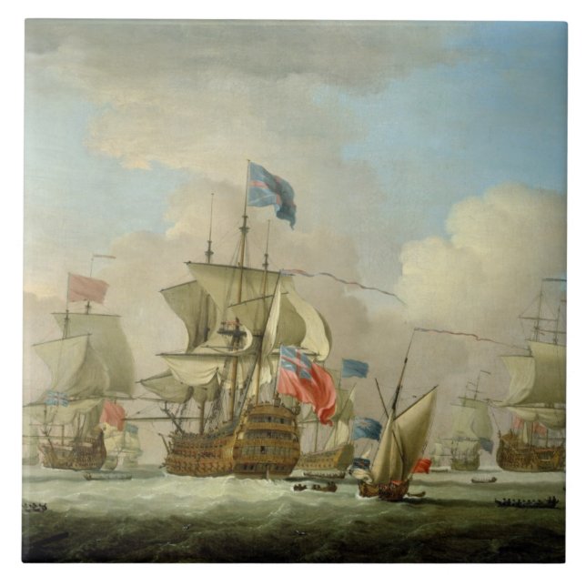 British Men-of-War and a Sloop, c.1720-30 (oil on Tile (Front)