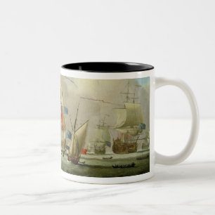 British Men-of-War and a Sloop, c.1720-30 (oil on Two-Tone Coffee Mug