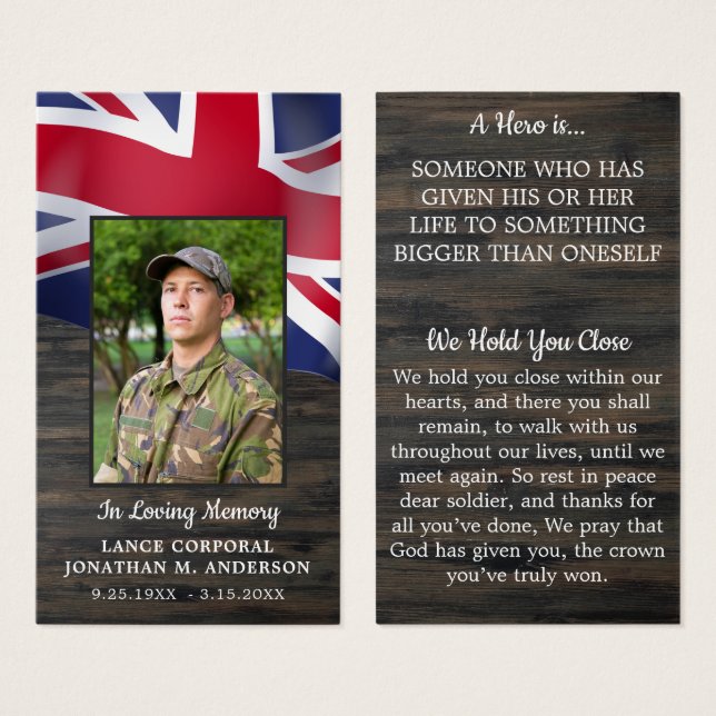British Military Memorial Fallen Soldier Prayer (Front & Back)