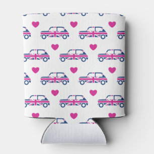 British Mini Cooper Hearts - Blue & Pink Can Cooler