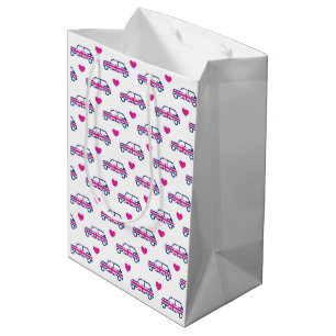 British Mini Cooper Hearts - Blue & Pink Medium Gift Bag