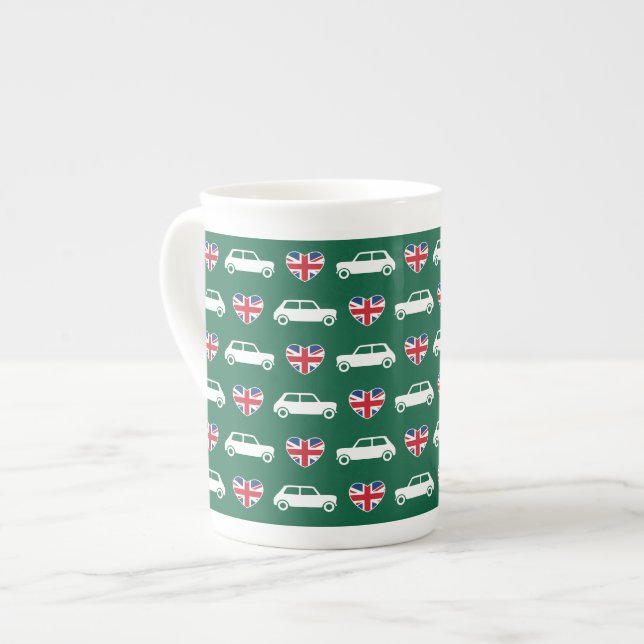 British Mini Cooper Hearts - Green Bone China Mug (Front Left)