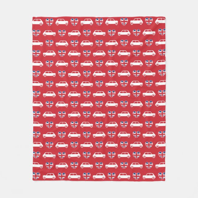 British Mini Cooper Hearts - Red Fleece Blanket (Front)