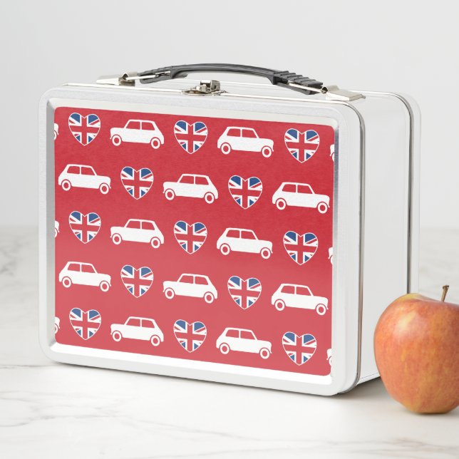 British Mini Cooper Hearts - Red Metal Lunch Box (In Situ)