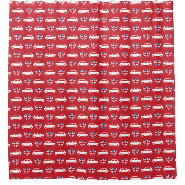 British Mini Cooper Hearts - Red Shower Curtain (Front)