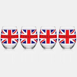  British National Flag with England Stemless Wine Glass