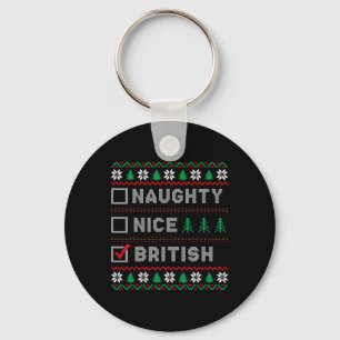 British Naughty Nice List Santas List Funny Christ Key Ring