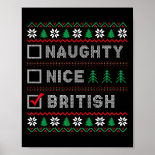 British Naughty Nice List Santas List Funny Christ Poster