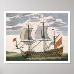 British Navy: a first-rate ship flying the White E Poster