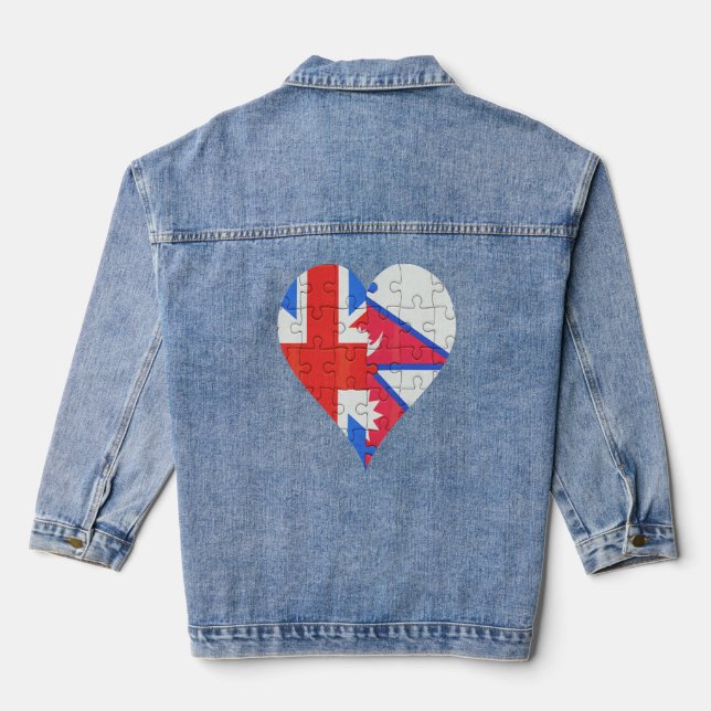 British Nepalese Flag Heart  Denim Jacket (Back)
