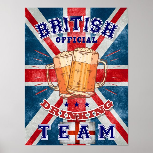 British Official Drinking Team. Funny beer Poster (Front)