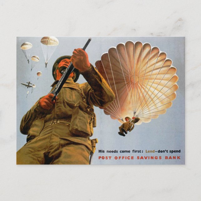 British Paratrooper ~ His Needs Come First Postcard (Front)