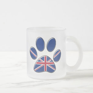 British patriotic cat frosted glass coffee mug
