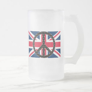 British Peace Skulls Frosted Glass Beer Mug