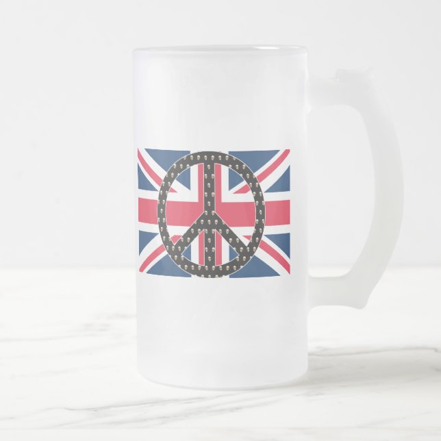 British Peace Skulls Frosted Glass Beer Mug (Right)