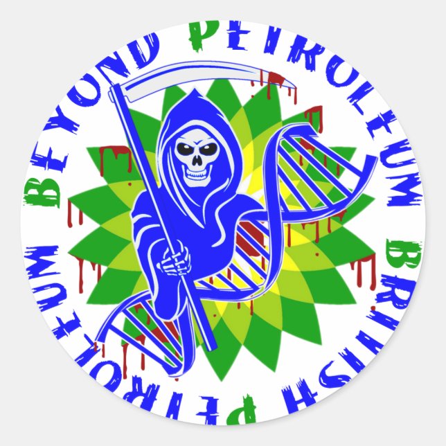 british petroleum blue plague classic round sticker (Front)