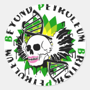 british petroleum blue plague synthia classic round sticker