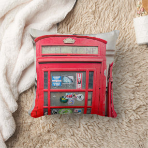 British Phone Box Throw Pillow, London England  Cushion