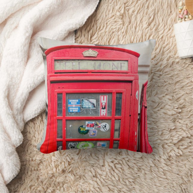 British Phone Box Throw Pillow, London England  Cushion (Blanket)