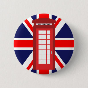 British phone box Union Jack flag 6 Cm Round Badge