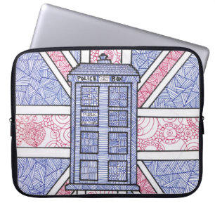 British Police Box and Union Jack Flag Illustrated Laptop Sleeve