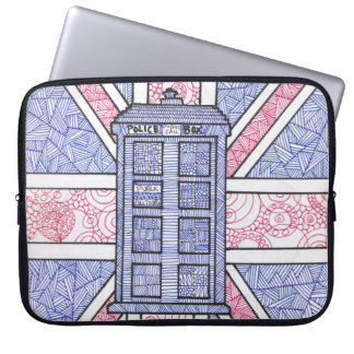 British Police Box and Union Jack Flag Illustrated Laptop Sleeve