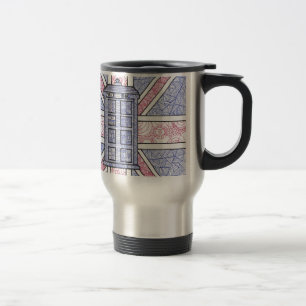 British Police Box and Union Jack Flag Illustrated Travel Mug