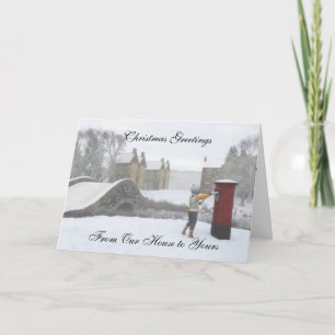 British Post Box Winter Village Christmas Card