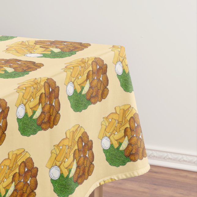 British Pub Fare Scampi Chips Peas English Food Tablecloth (In Situ)