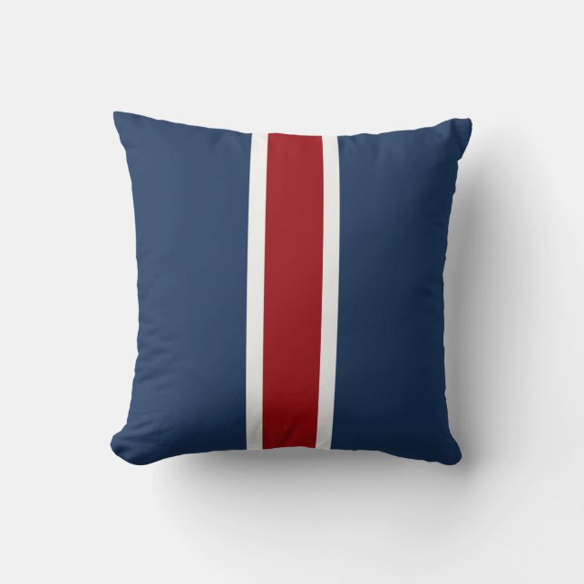 British Racing Stripe Red White Blue Cushion (Front)