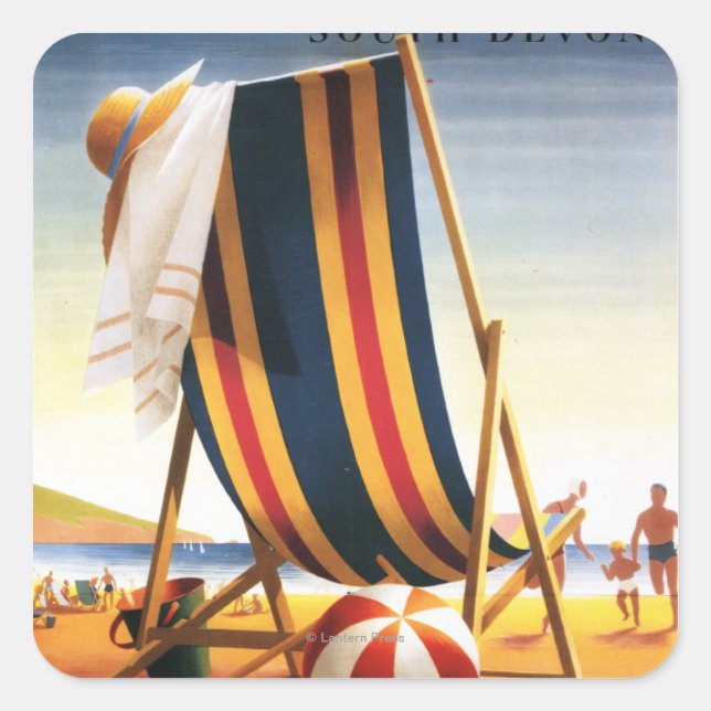 British Railways Beach Chair and Ball Poster Square Sticker (Front)
